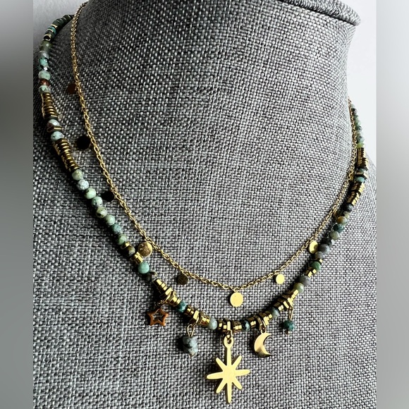 2Pcs/Set Star and Crescent Moon Pendant Beaded Necklace Star Pendant Moon Charms - Picture 4 of 10